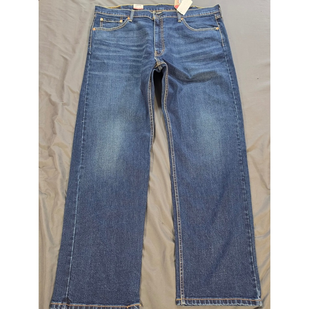 Levis 505 Regular Fit Straight Leg Stretch Jeans Dark Wash Blue 42x32 NWT